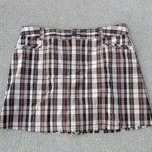 White Stag Tan Brown Black Plaid Stretch Skort Mini Skirt 16